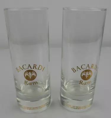 2 X Collectible Bacardi Rum Glasses HiBall Tumbler Mojito Gold Print Vtg HTF • $30