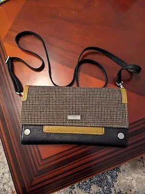 AJ Crossbody Clutch Limited Edition Edison Houndstooth And Brushed Silver Tone • $200