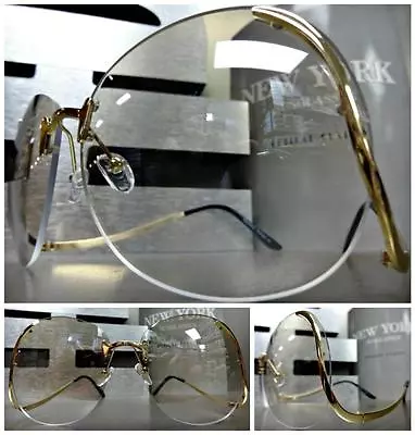 OVERSIZE VINTAGE RETRO Style UPSIDE DOWN Clear Lens SUN GLASSES Gold Metal Frame • £14.24