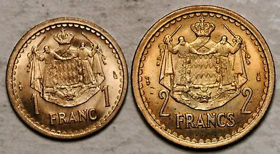 Monaco Lot 2 Coins 1-2 Francs (1945) Both Unc-bu! • $9.75