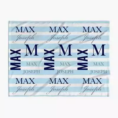 30 X 40 Personalized Baby Blue Striped Boys Custom Blanket | Fleece | Mink • $34.99