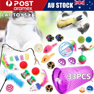 Bulk Buy Cat Kitten Toys Rod Fur Mice Bells Balls Catnip 33 Items Lovely Pet Toy • $25.90