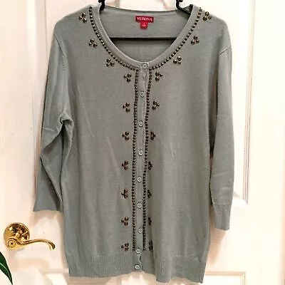 Merona Olive Cardigan With Stud Emb. Size Large • $17