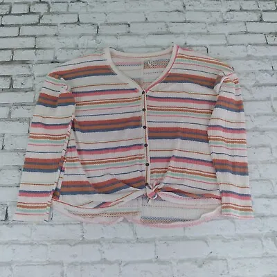 Mudd Shirt Womens Medium White Striped Button Up Long Sleeve V Neck Tie Front • $18