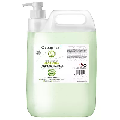 Hand Sanitiser Gel Sanitizer 70% Alcohol - 5L + Pump - Aloe Vera - Ocean Free • £135