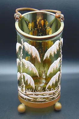 Antique Bohemian MOSER Hand Painted Enamel WINTER SNOW RABBIT Art Glass Vase • $350