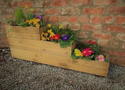 Garden Wooden Planter Tiered Trough Large Raised Herb Veg Stepped Steps Tier Box • £47.99