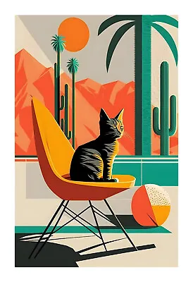 Mid Century Modern Cute Cat Art Print  Mc2 • $19.99