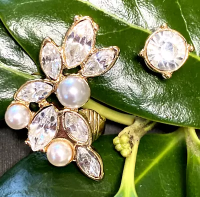Kenneth Jay Lane KJL Mermaid-core Earcuff Gold Plated Pearl Crystal Earrings NWT • $45