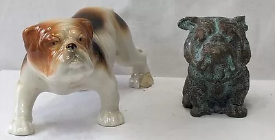 2 Vtg. Bulldog Figurines Of Metal & Porcelain..adorable Wounded Foot & Ear Japan • $9.99