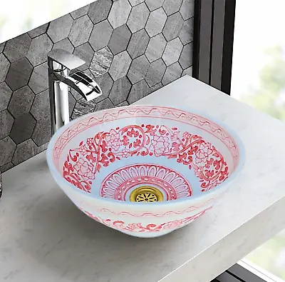 Handmade Pink Flower Sink Bowl Painted Countertop Small Sink Bathroom Washbasin • $169
