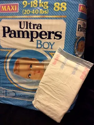 Vintage Ultra Pampers Diaper For Boys Plastic Backed Sz Maxi 9-18kg • $25