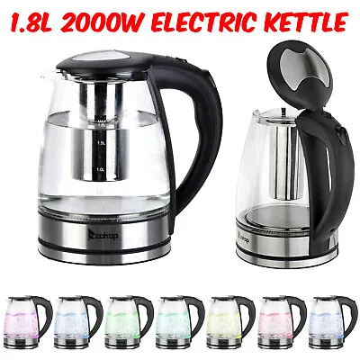 2000W 1.8L Cordless 7 Colours LED Light Illuminated Electric Glass Kettle Jug UK • £17.99