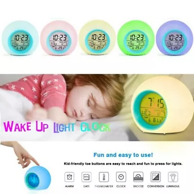 7 Color Night Light Glowing Alarm Clock Bedroom Child Mute LED Change Digital • $15.36