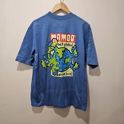 Vintage Mambo Act Global Drink Local T-Shirt Size Small Blue 1997 Graphics Rare • $84.78