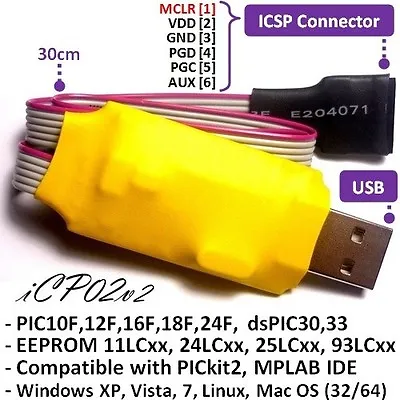 ICP02v2 USB Microchip PIC/dsPIC/EEPROM ICSP Programmer With PICkit2 & MPLAB SW • $20.90