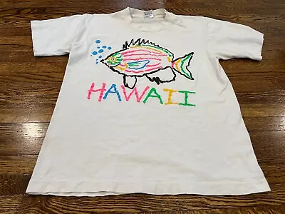 VTG Hawaii Shirt Adult S White Single Stitch 90s Fish Animal Crew Short Sleeve • $12