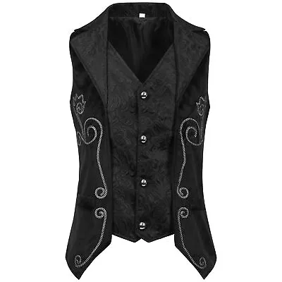 Mens Double Breasted Vest Waistcoat  Brocade Gothic Steampunk Victorian Cosplay • £23.99