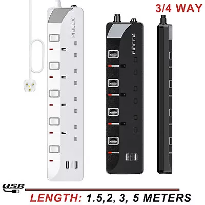 £16.89 • Buy 3 / 4 WAY Extension Lead With USB Individual Switches Power Strips Long Cable
