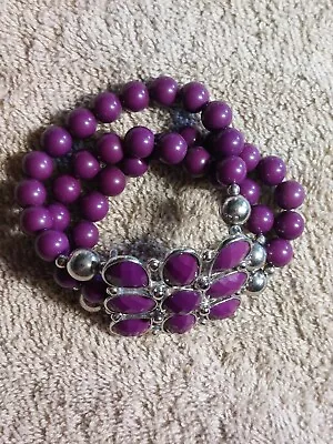 Vintage Costume Jewelry Bracelet Purple Gemstones Triple Strand Stretch • $7.98