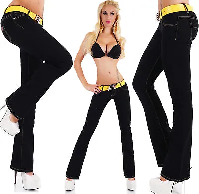 £25.37 • Buy Women's Low Cut Jeans Hipster Bootcut Black Jeans Pants + Belt HOT Size 6-14 UK