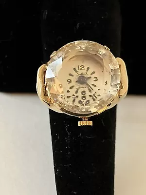 Vintage Sheffield Gold Tone Ring Watch Faceted Crystal NON WORKING For Repair • $65