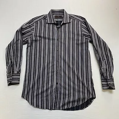 Etro Milano Italy Men's Dress Shirt Size 39 Brown Black White Navy Stripe • $39.99