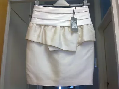 REISS  Cream Silk Wool Blend Taffeta Pencil Skirt Size 6 - 8 UK NEW !!!! £110 • £19.99