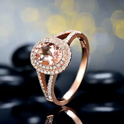 2.50Ct Oval Cut Lab Created Morganite Halo Engagement Ring 14K Rose Gold Plated • $89.99