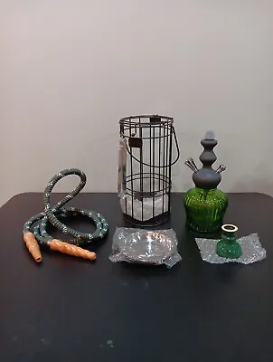  14  PORTABLE CAGED HOOKAH SHISHA PIPE SET SINGLE HOSE Green  • $31.99