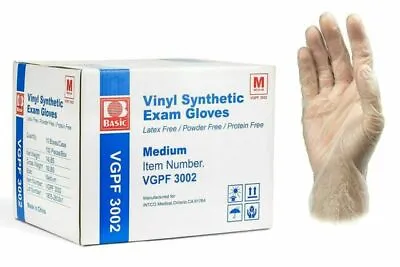 Basic Medium Clear Vinyl Synthetic Exam Gloves - Case Of 1000 (VGPF 3002) • $54.99