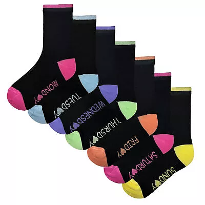 £3.99 • Buy Girls Socks 7 Pairs Days Of The Week Black School Coloured Everyday Socks 