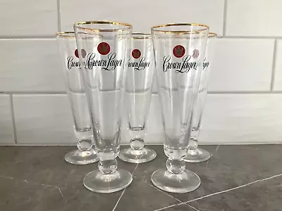 Crown Lager Gold Rim Crown Embossed Beer Glasses X 5 Lot Collectable Breweriana • $35.55