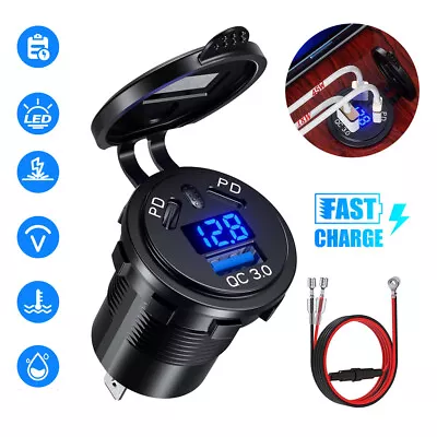 Car Parts Cigarette Lighter Socket USB Charger Power Outlet LED Voltmeter Black • $30.79