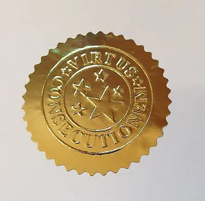 30 X Gold Foil Seal Stickers Embossed Certificates Wafer Thin 50mm Labels VIRTUS • £6.99