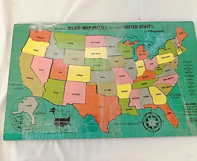 1960s Playskool Wood Inlaid Map Puzzle Of The United States - Vintage EUC! • $59.99