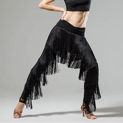 £27.67 • Buy Womens Dancewear Pants Trousers Latin Rumba Cha Cha Samba Belly Dance Tassel