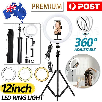 $29.95 • Buy 12  LED Ring Light Dimmable Lighting Kit Phone Selfie Tripod Makeup Live Lamp AU
