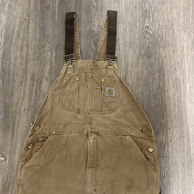 VTG Carhartt Workwear Dungarees Canvas Duck Overalls Double Knees 36W X 30L • £69.99