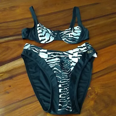 Ladies NATURANA Pretty Black & White 2 Piece Bikini Set UK 10/32 B Cup (EU 38) • £12.99