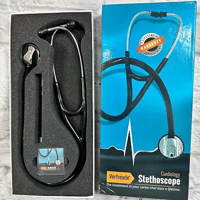 Vorfreude Cardiology Stethoscope 27  Black Bonus Pupil Light 6 Ear Tips Name Tag • $18.39