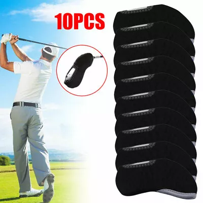 $15.79 • Buy 10PCS Neoprene Golf Club Iron Covers Head Cover Set Protection Black AU
