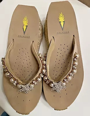 VOLATILE Bling Tan Gold Womens Platform Wedge Throng Sandals SIZE 6 • $15