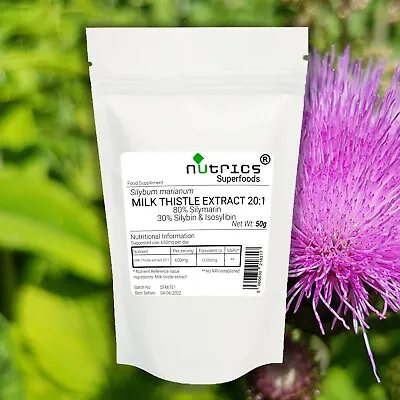 Nutrics® 20:1 MILK THISTLE EXTRACT 50g Powder 80%Silymarin 30%Silybin&Isosilybin • £12.99