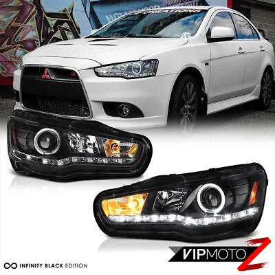 For 08-17 Lancer Evolution EVO GSR MR Black LED Strip Halo Projector Headlight • $218.92