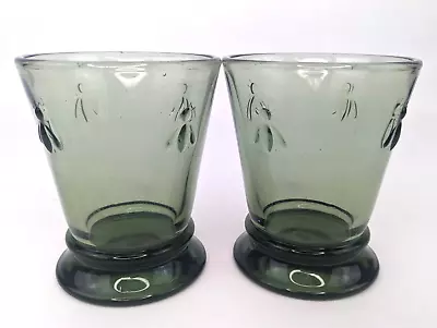 La Rochere Napoleon Bumble Bee Green Glass Tumbler France Set Of 2 • $36