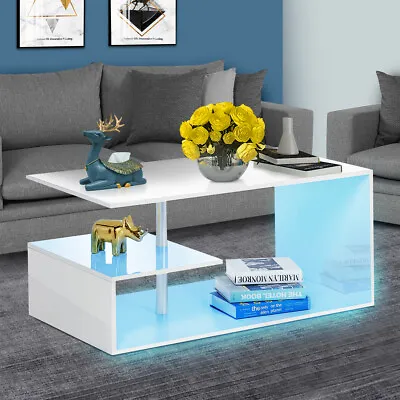 $119.35 • Buy White/Black High Gloss Coffee Table 16Color LED Light Living Room Storage Drawer