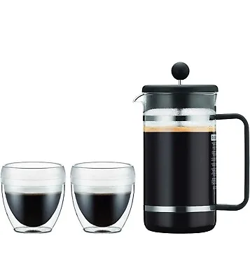 Bodum Bistro Set 8 Cup French Press & 2 Durable Double Wall Tumblers Bpa Free • £21.99