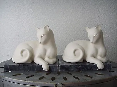 Pair Vintage Panther Leopard Sculpture Statue On Marble Paperweights Big Cat • $85