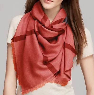 BURBERRY Bright Rose Check Modal Wool Overdyed Chambray Check Square Scarf • $188